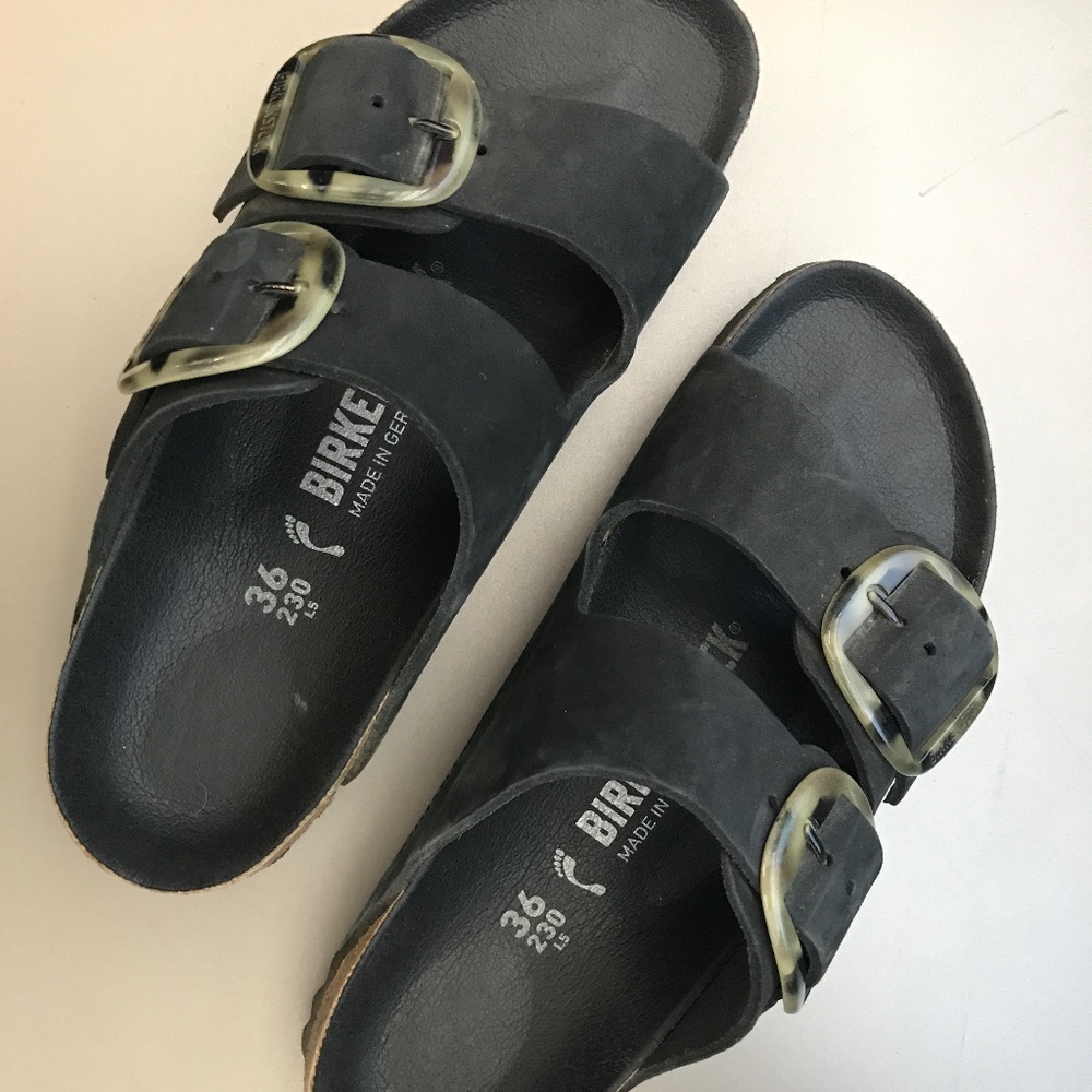 Birkenstock size 36, Black with large camo buckle NWOT